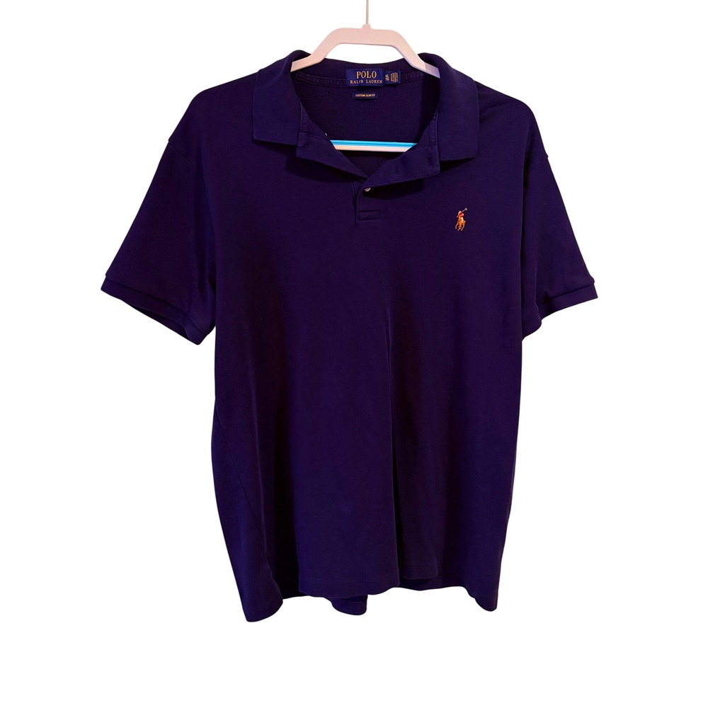 Polo Ralph Lauren Mens Custom Slim Fit Navy Blue Short Sleeve Polo Shirt XL